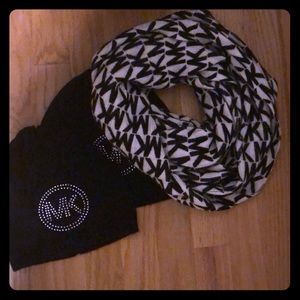 Two Michael kors hats with MK scarf